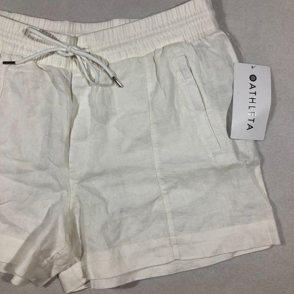 NEW Athleta Womens 14 Retreat Linen Shorts Calla Lily Ivory 100% Linen NWT $69 - Picture 3 of 13
